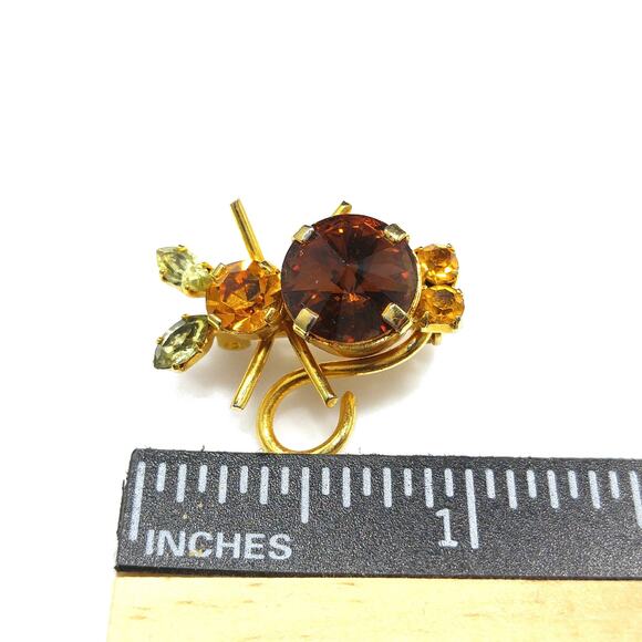 Vintage Austria Crystal Mouse Brooch, 1 Inch Figural Topaz & Citrine Rhinestones - Picture 6 of 10